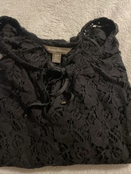 Tommy Bahama Black Crochet Long Sleeve Lace Top Small Coquette Whimsygoth Swim - Picture 5 of 5